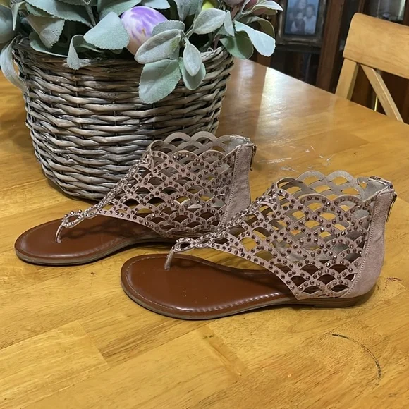 Pink Jeweled Thong Sandals with Ankle Strap - Picture 3 of 4